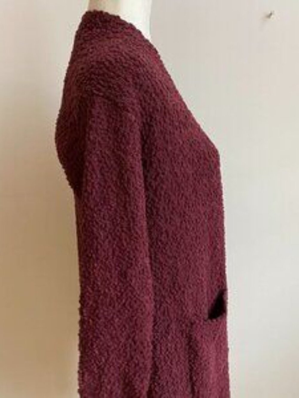 𝅺BOBBEAU BNWT Burgundy Boucle Cardigan Pockets - Picture 4 of 9